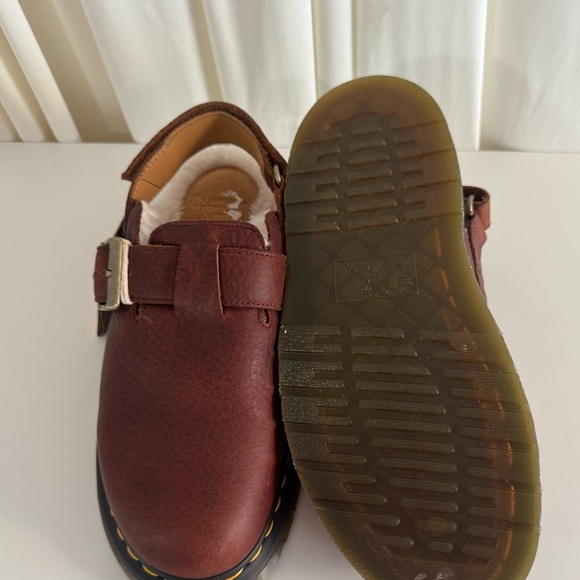 Dr. Martens Jorge Ambassador Brown Leather Faux Fur Lined Slingback Mules Sz 7W - Picture 2 of 6